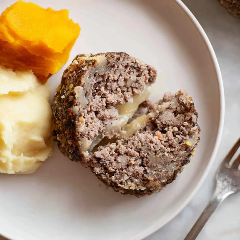 A hearty plate of Scottish haggis with neeps and tatties, offering a rich, comforting meal.
