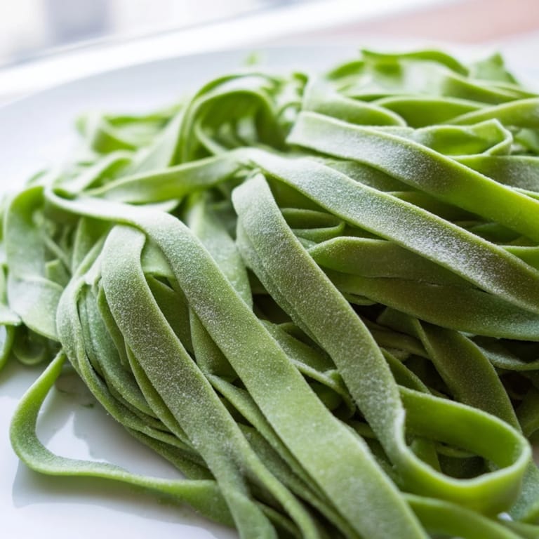 Homemade spinach pasta dough sheets are neatly stacked, perfect for ravioli or lasagna.
