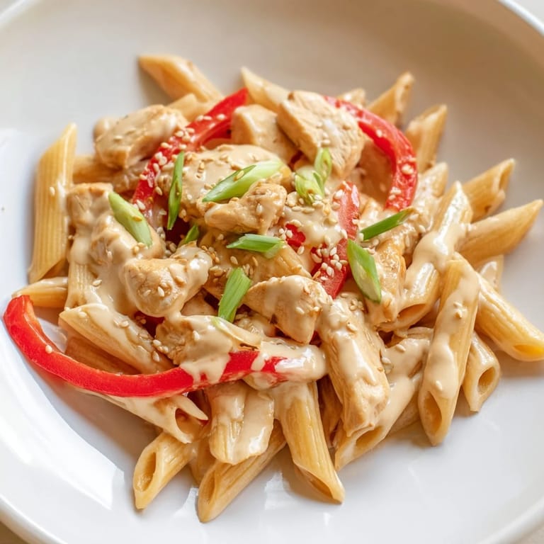 A skillet of Sweet Chili Chicken Pasta, steam rising from the creamy, sweet-and-savory sauce, ready to be enjoyed by a family.