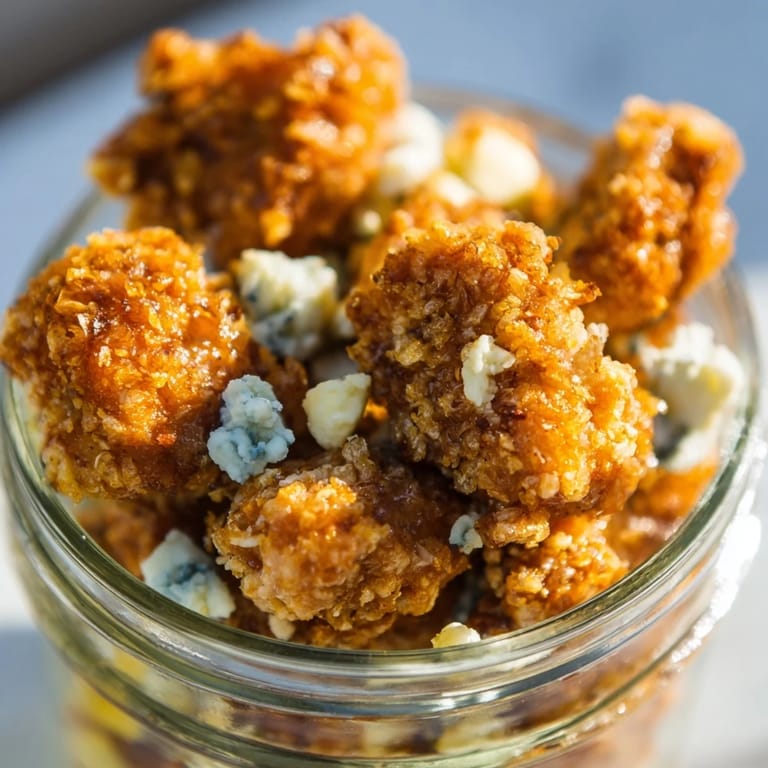 Ready-to-go lunch: Crispy Chicken Cobb Jar Salad with crunchy panko chicken, crumbled bacon, and blue cheese, perfect for meal prep.