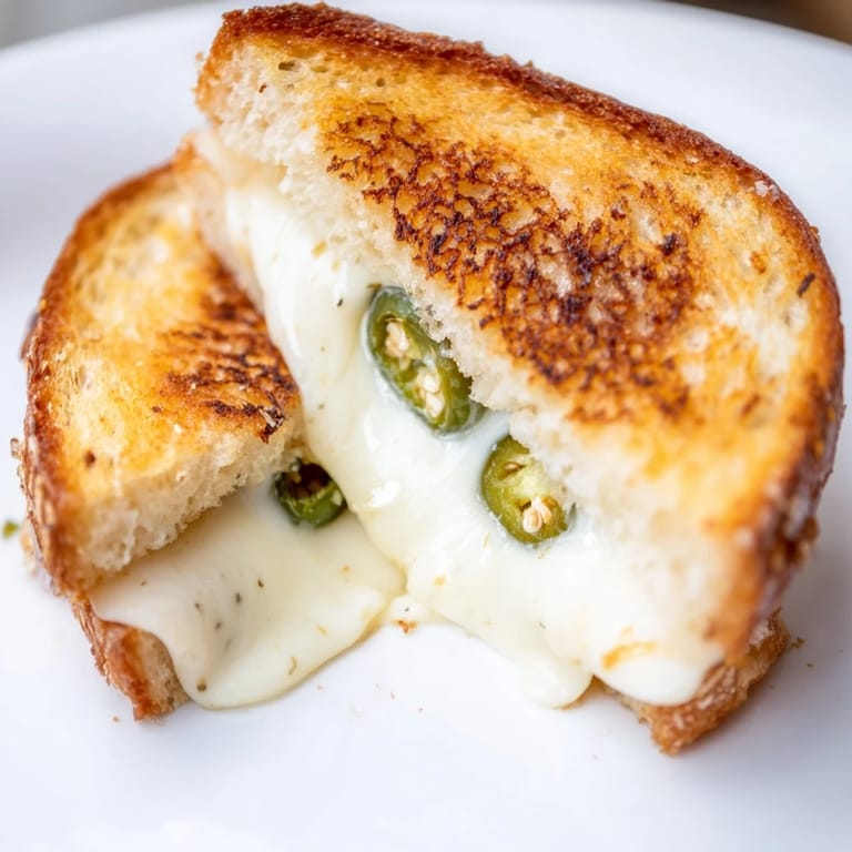 Golden-brown crust on Jalapeño Havarti Grilled Cheese highlights fresh jalapeño slices and creamy Havarti layers.