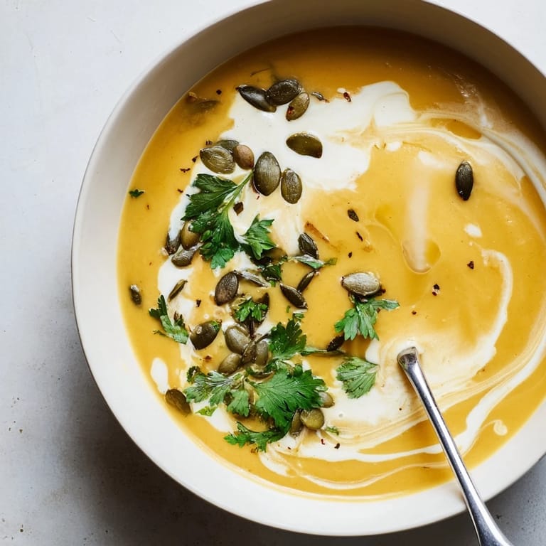 A spoonful of velvety Butternut Squash and Apple Soup next to a slice of crusty bread.