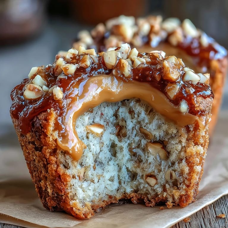 Freshly baked Peanut Butter and Guava Muffins topped with chopped roasted peanuts, displayed on a white plate with a glass of milk.
