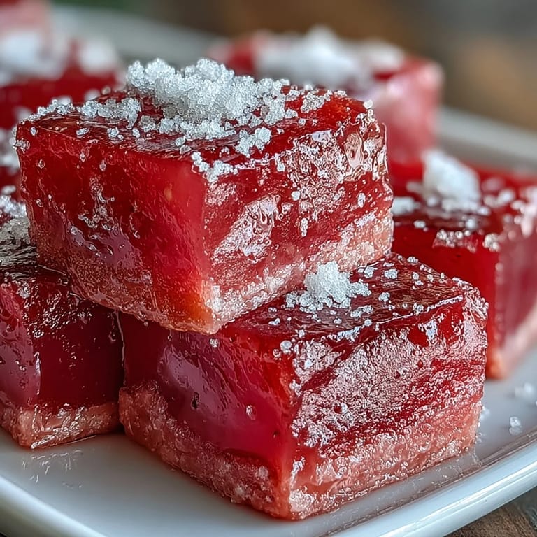 Homemade Goan guava cheese fudge, showcasing a thick, glossy texture cut into perfect one-inch squares, ideal for sweet snacking.