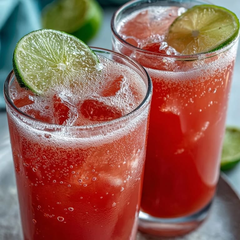 Sweet guava juice mixed with bubbly sparkling water and mint leaves in a tall glass, glistening with condensation.