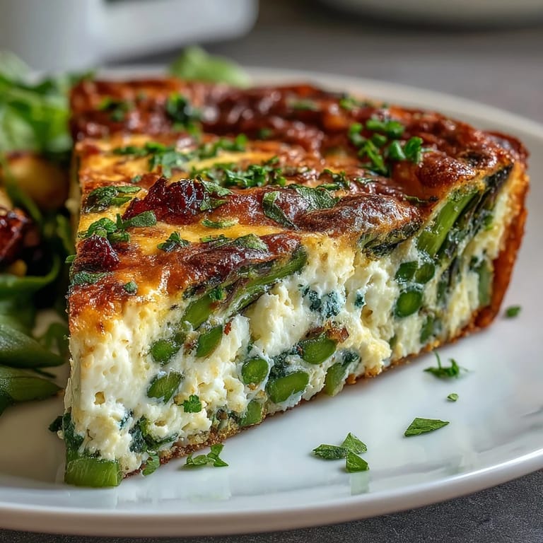 Vegetarian Spring Frittata with Asparagus, Peas and Goat Cheese: hearty brunch favorite, packed with seasonal produce and savory herbs.
